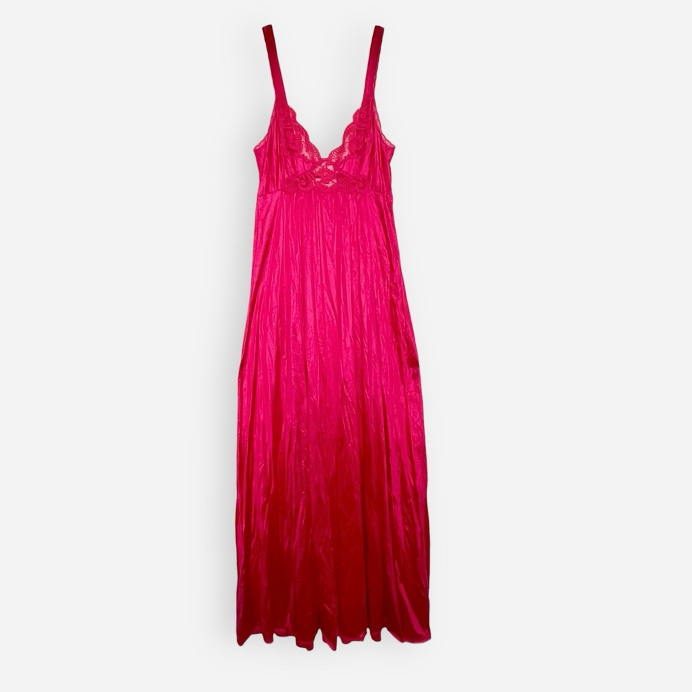 Vintage Miss Elaine Pink Antron Nylon Nightgown Lace Full Sweep Length‎ Medium